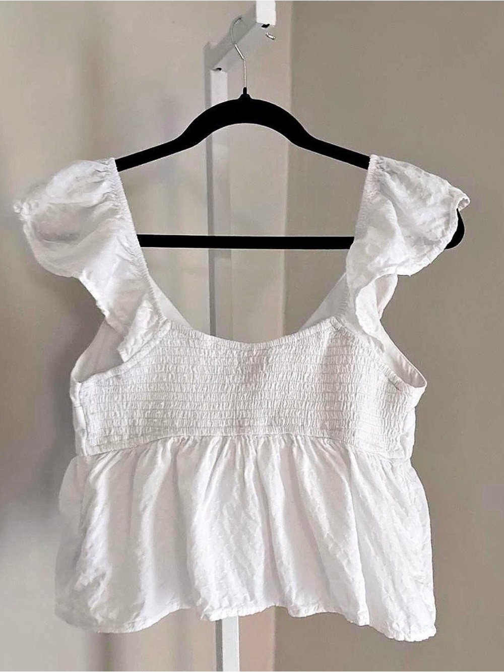 Hollister White Ruffle Strap Tie-Front Peplum Top Women’s Size M Cotton Milkmaid - Picture 2 of 4